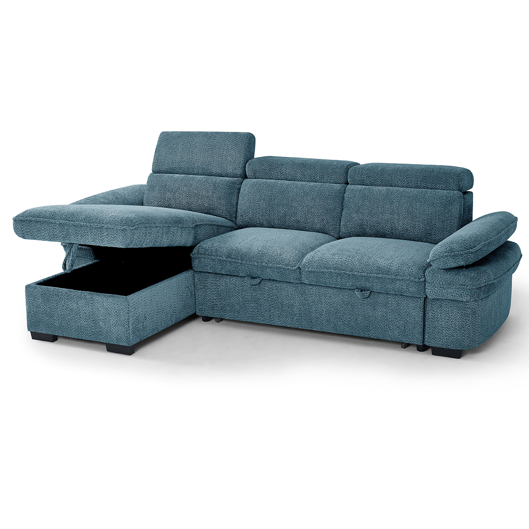 Textured Fabric Corner Sofa Bed Universal - Hudson