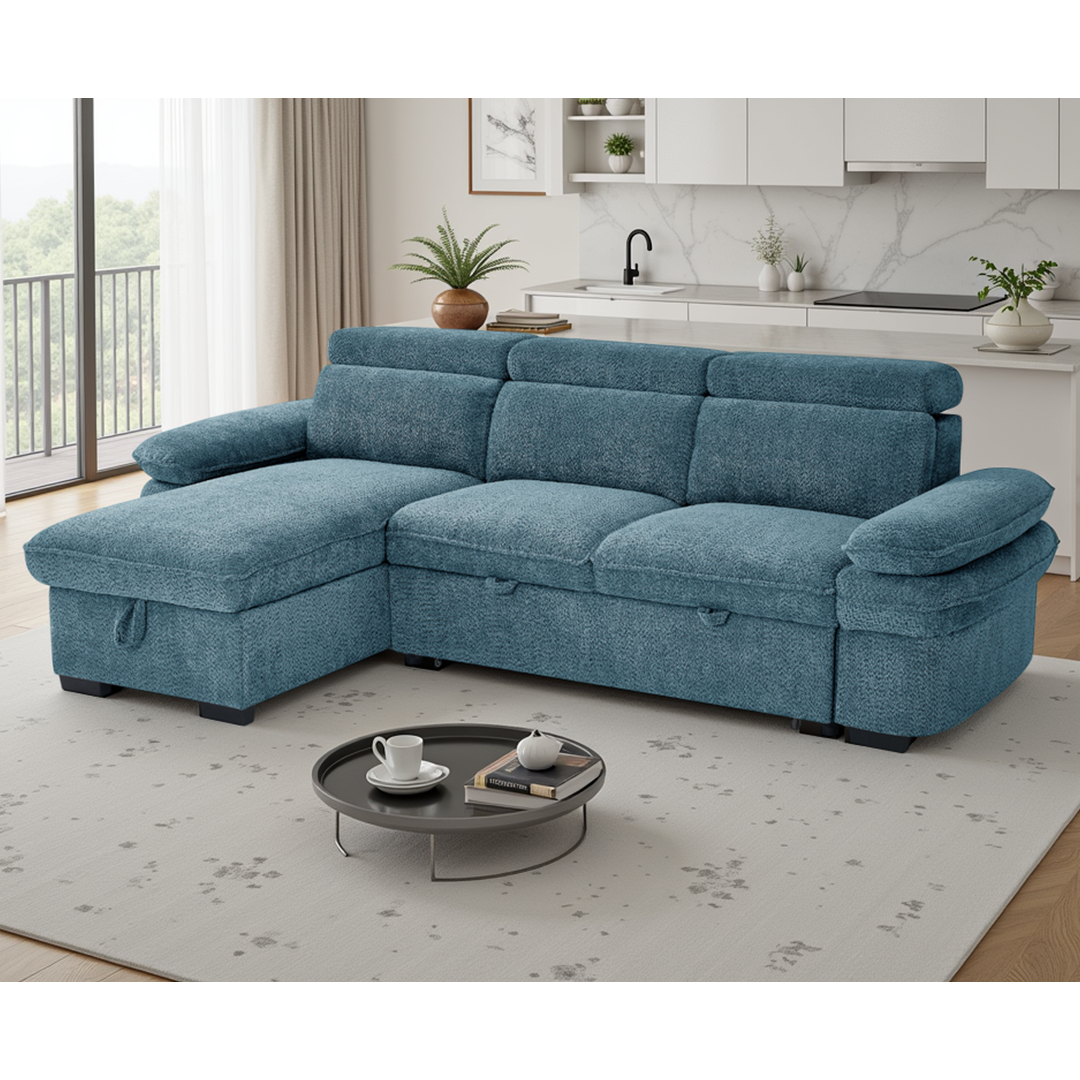 Textured Fabric Corner Sofa Bed Universal - Hudson