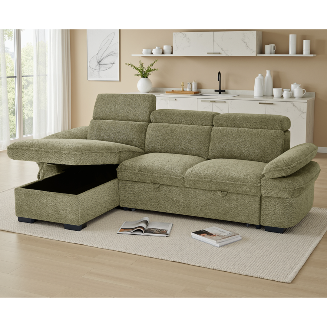 Textured Fabric Corner Sofa Bed Universal - Hudson