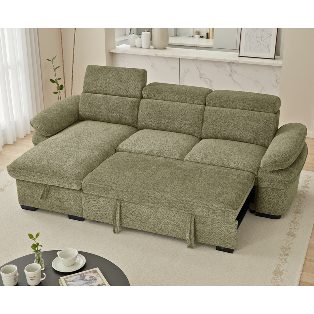 Textured Fabric Corner Sofa Bed Universal - Hudson
