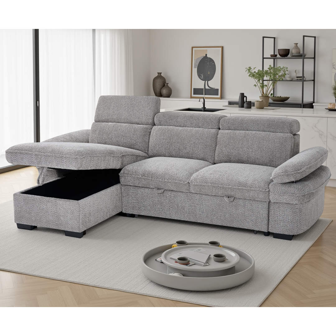 Textured Fabric Corner Sofa Bed Universal - Hudson