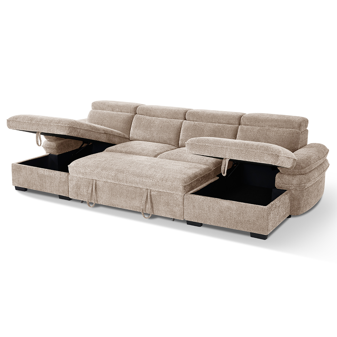 Textured Fabric Sofa Bed U Shape Corner - Hudson