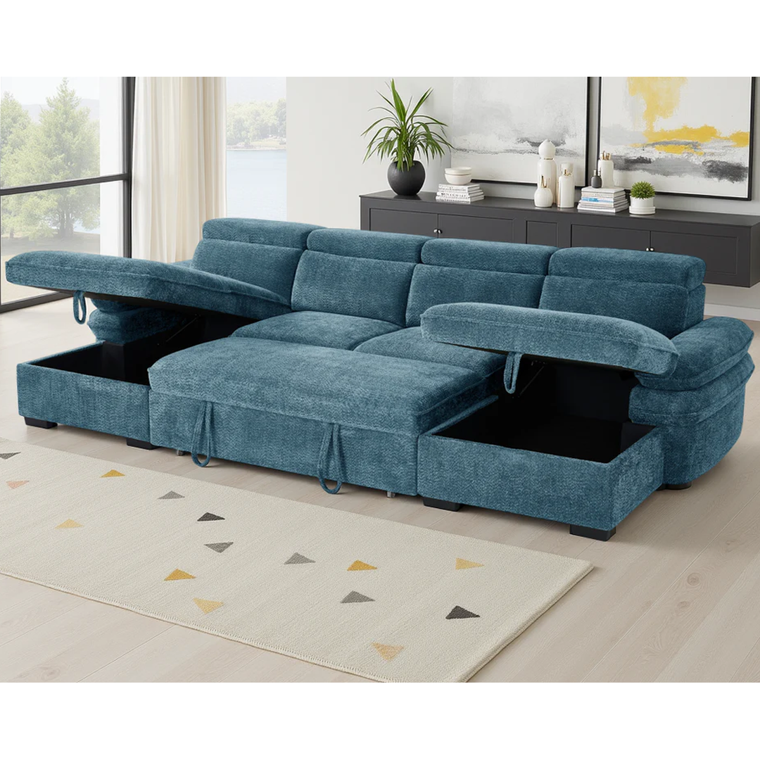 Textured Fabric Sofa Bed U Shape Corner - Hudson