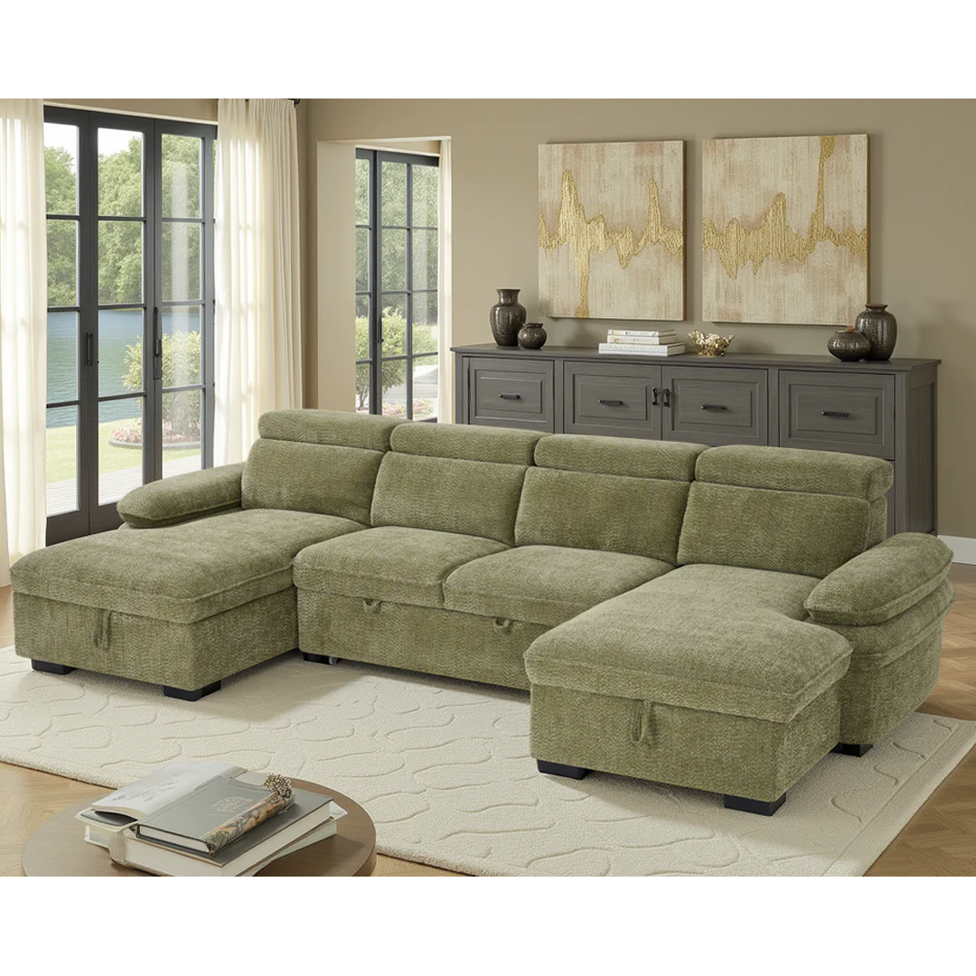 Textured Fabric Sofa Bed U Shape Corner - Hudson