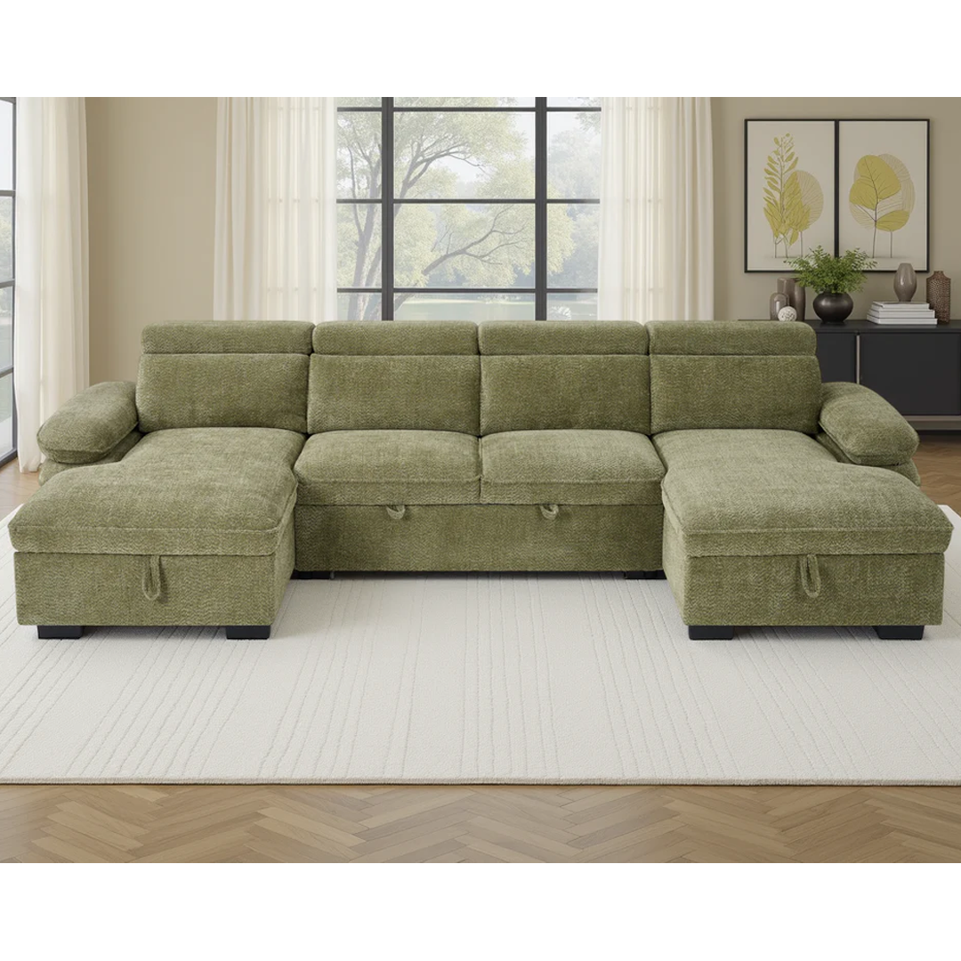 Textured Fabric Sofa Bed U Shape Corner - Hudson