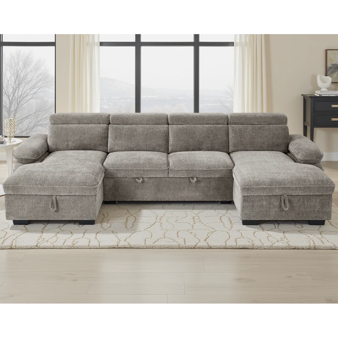 Textured Fabric Sofa Bed U Shape Corner - Hudson