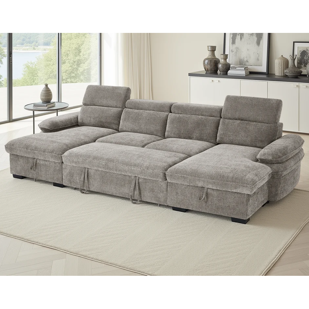 Textured Fabric Sofa Bed U Shape Corner - Hudson