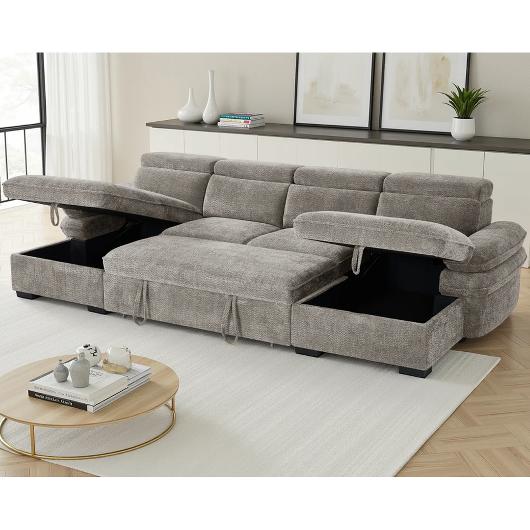 Textured Fabric Sofa Bed U Shape Corner - Hudson