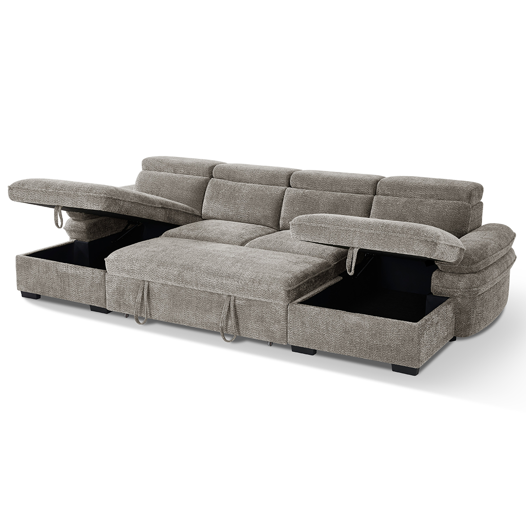 Textured Fabric Sofa Bed U Shape Corner - Hudson