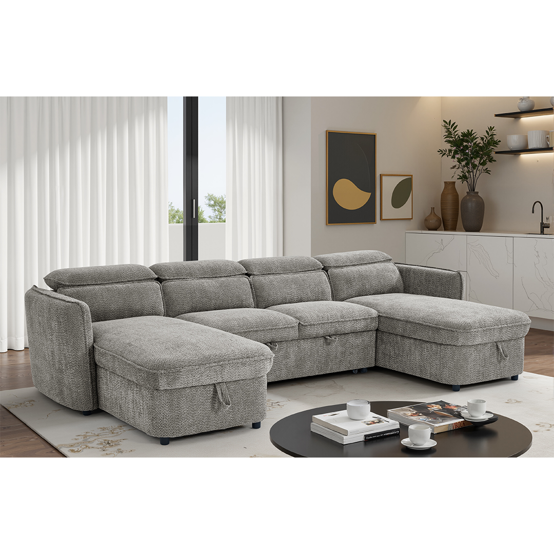 Textured Fabric Sofa Bed Corner U Shape - Capri