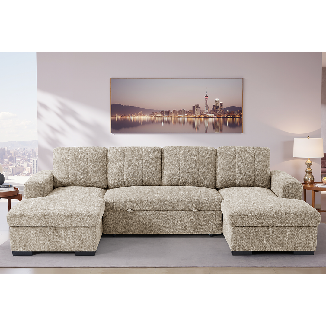 Textured Fabric Sofa Bed Corner U Shape - Como