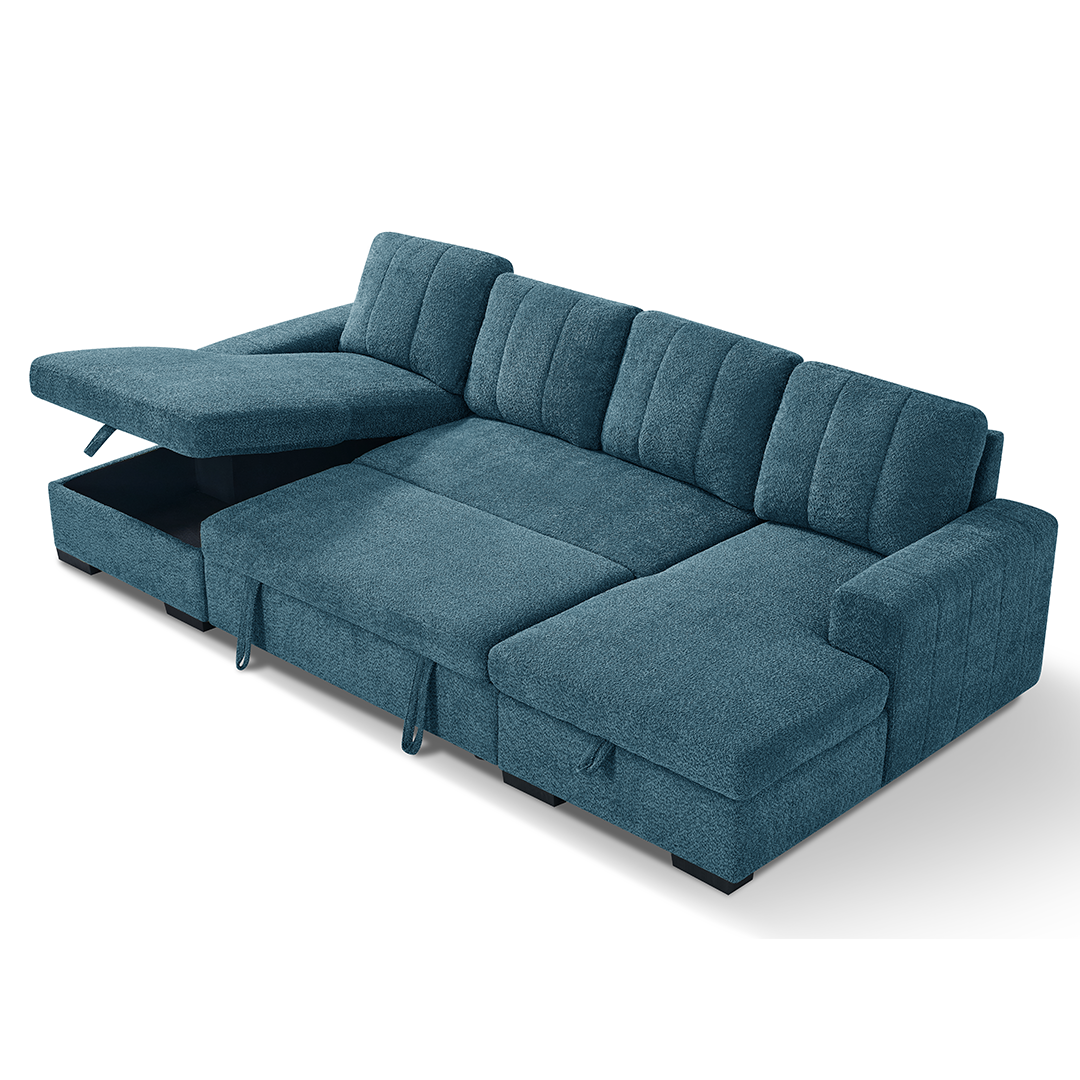 Textured Fabric Sofa Bed Corner U Shape - Como