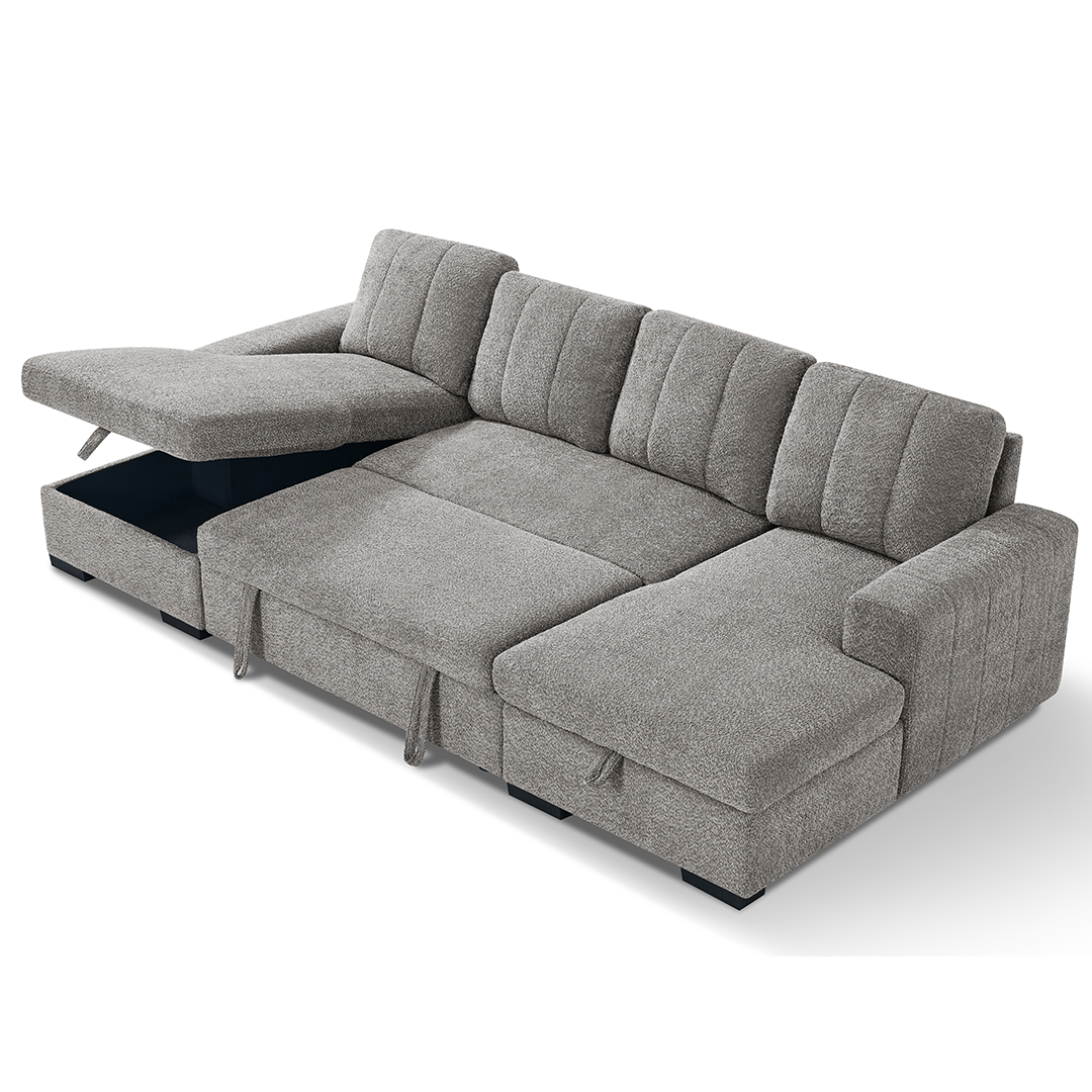 Textured Fabric Sofa Bed Corner U Shape - Como