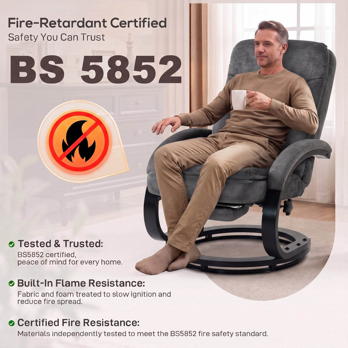 Velvet Recliner Armchair 68cm Wide With Retractable Footrest - Velmora