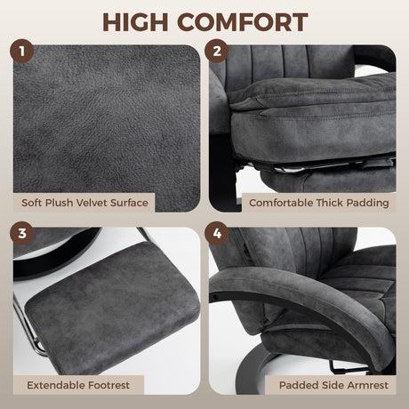 Velvet Recliner Armchair 68cm Wide With Retractable Footrest - Velmora