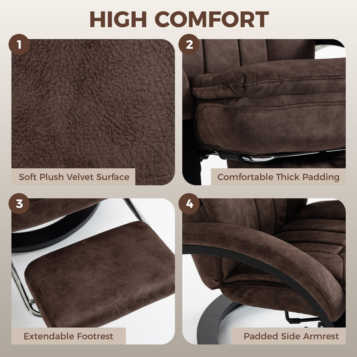 Velvet Recliner Armchair 68cm Wide With Retractable Footrest - Velmora