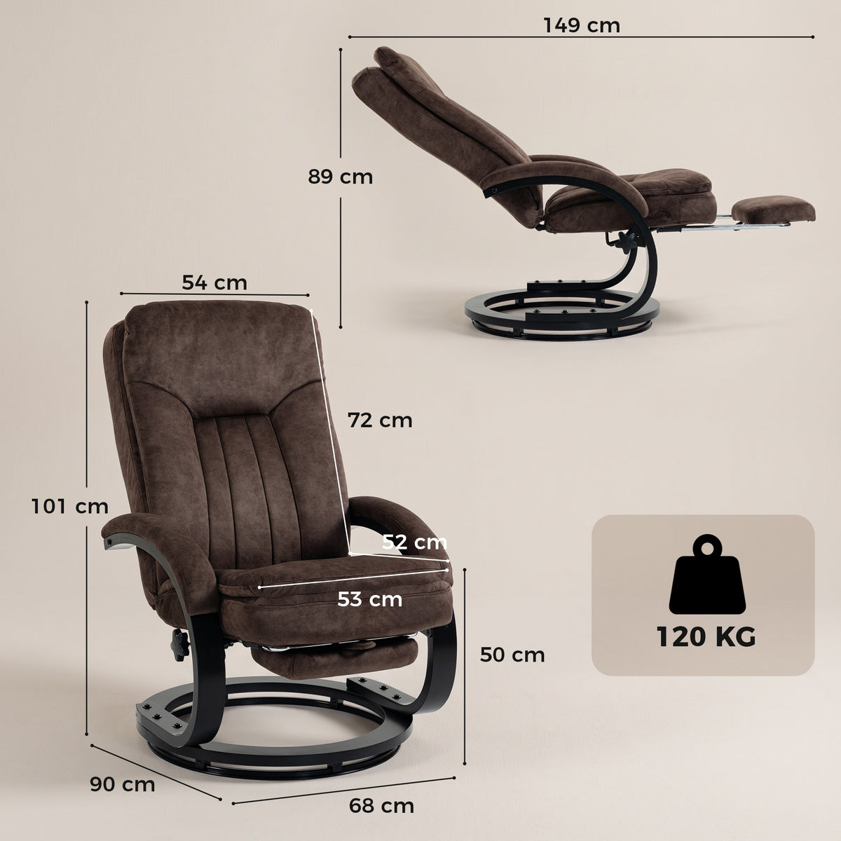 Velvet Recliner Armchair 68cm Wide With Retractable Footrest - Velmora