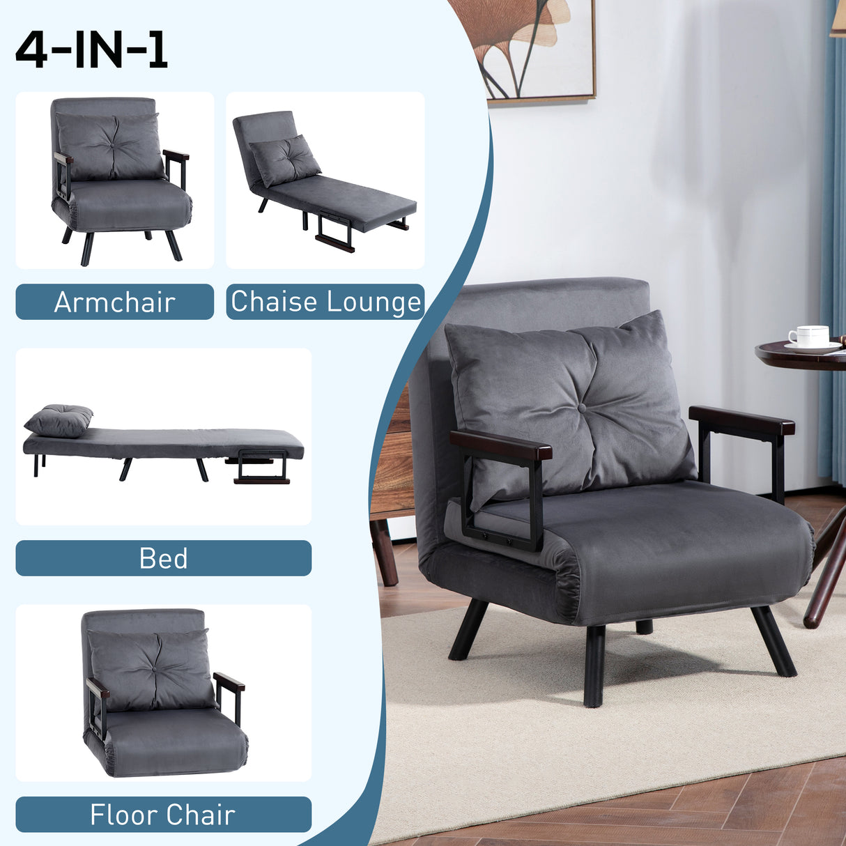 Velvet 1 Seater Sofa Bed 63cm Wide With 1 Pillow - Velmora