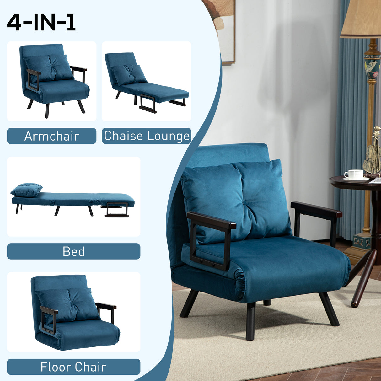 Velvet 1 Seater Sofa Bed 63cm Wide With 1 Pillow - Velmora