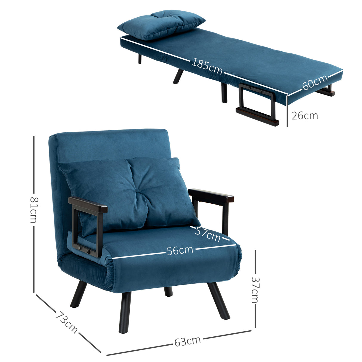 Velvet 1 Seater Sofa Bed 63cm Wide With 1 Pillow - Velmora