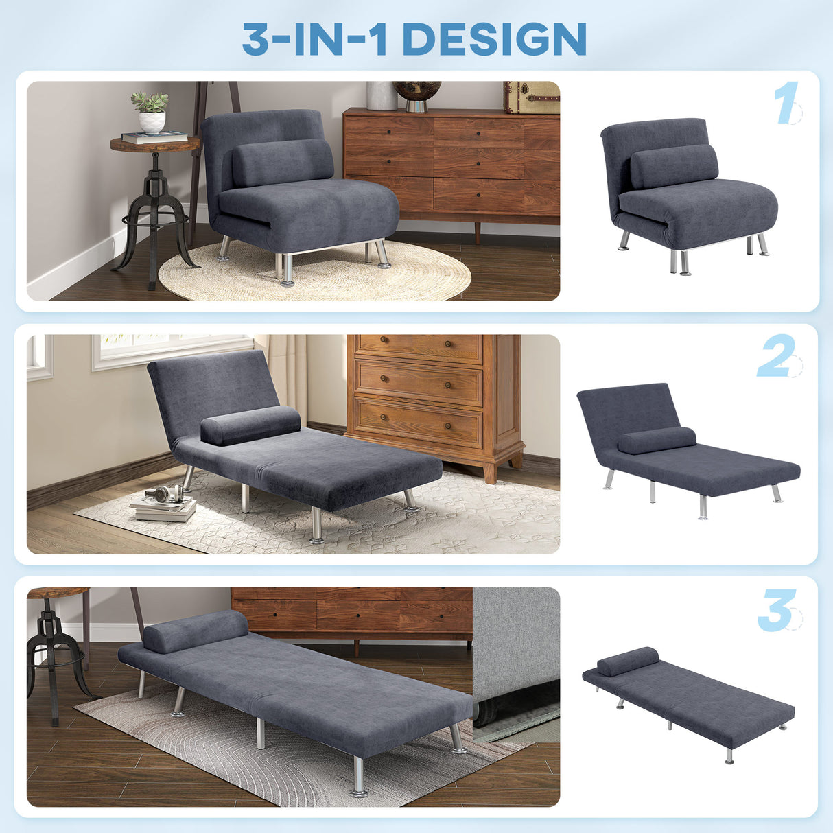 Velvet 1 Seater Sofa Bed 75cm Wide With 1 Pillow - Velmora