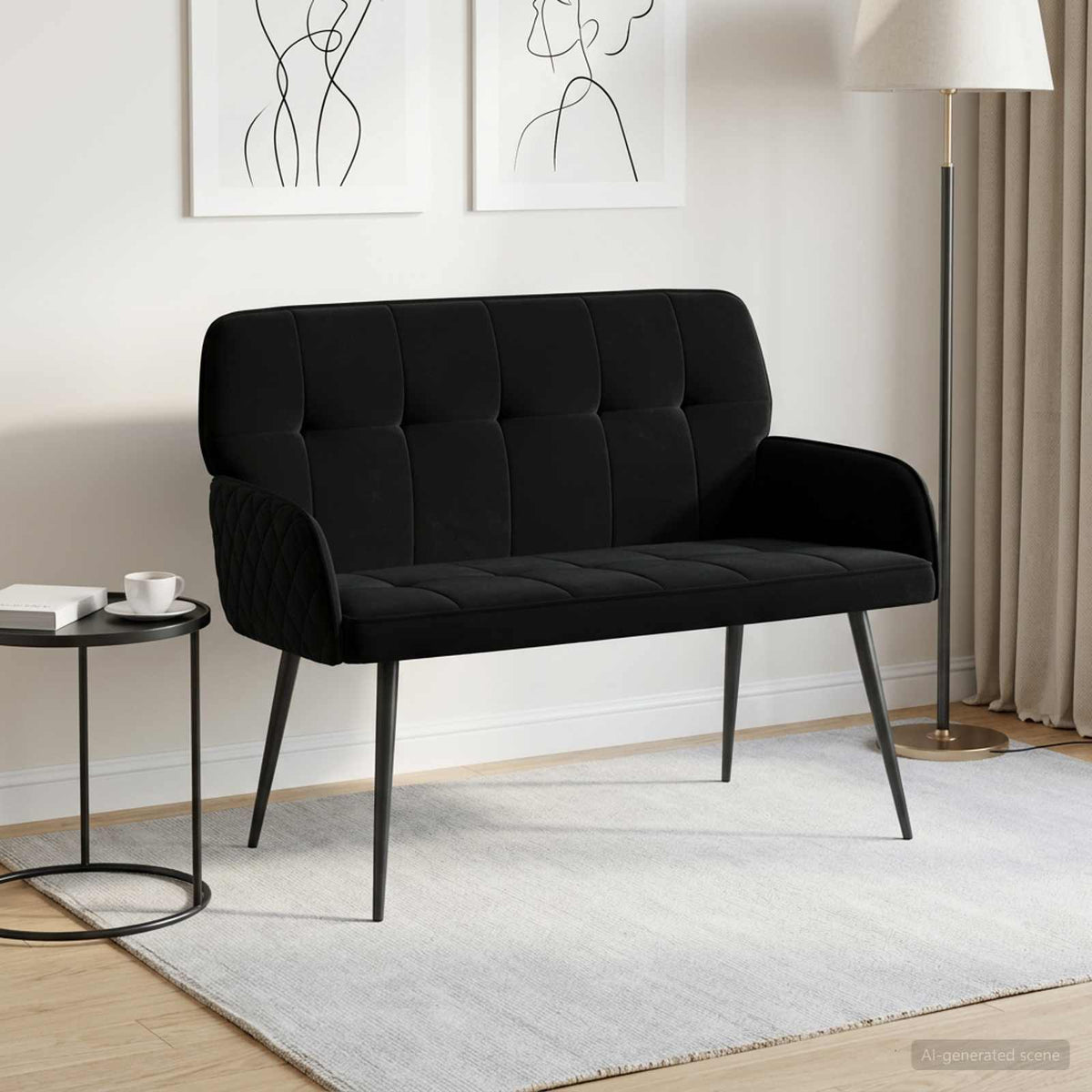Velvet 2 Seater Sofa 115cm Wide With Metal Legs - Vantage Home