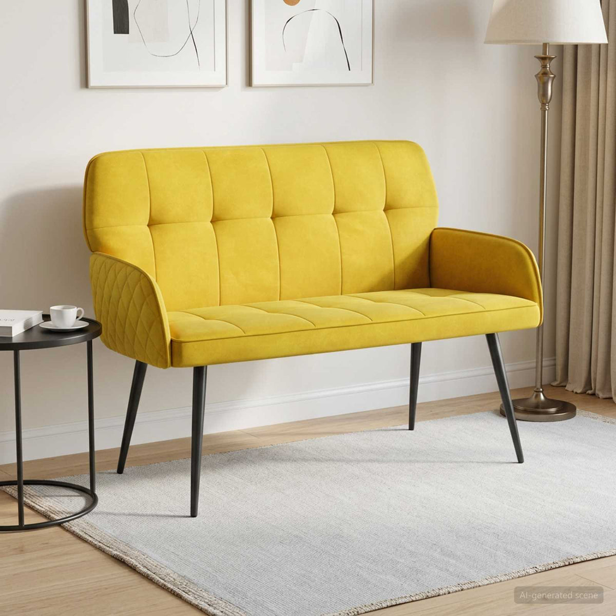 Velvet 2 Seater Sofa 115cm Wide With Metal Legs - Vantage Home