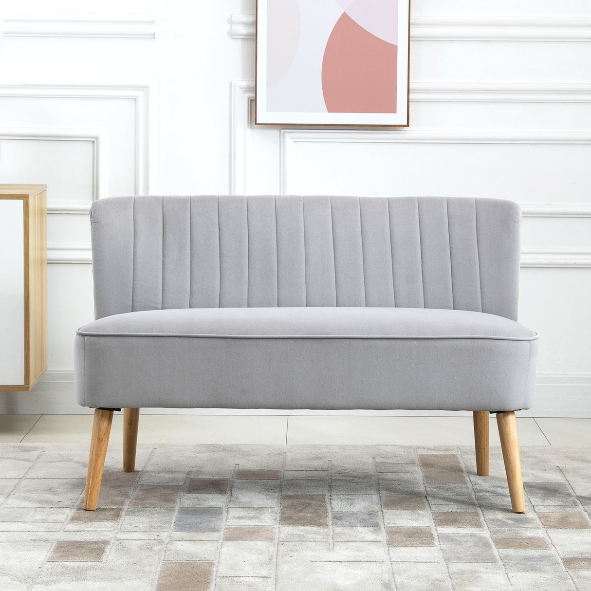Velvet 2 Seater Sofa 117cm Wide With Wooden Legs - Velmora