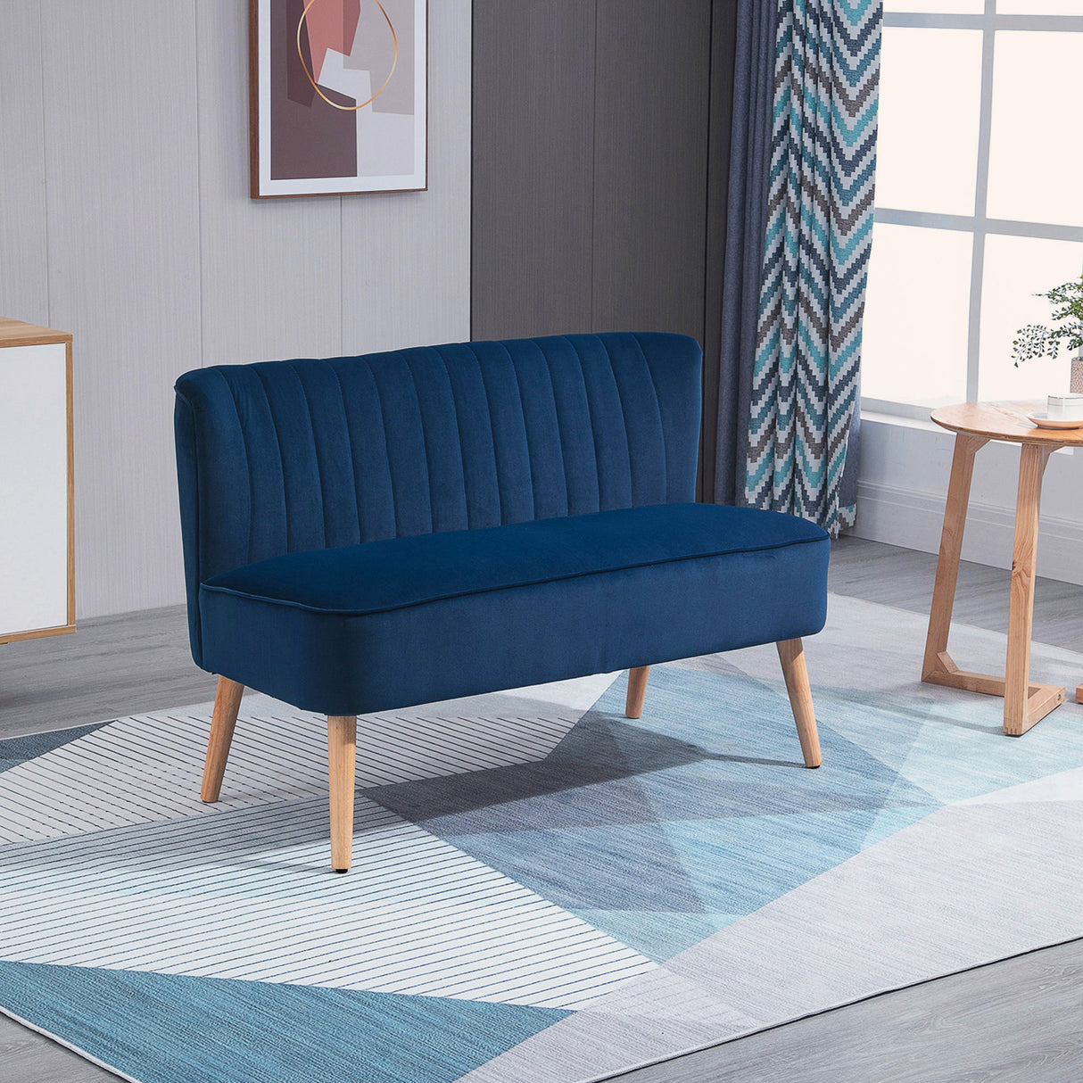 Velvet 2 Seater Sofa 117cm Wide With Wooden Legs - Velmora
