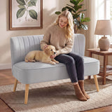 Velvet 2 Seater Sofa 117cm Wide With Wooden Legs - Velmora