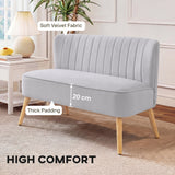 Velvet 2 Seater Sofa 117cm Wide With Wooden Legs - Velmora