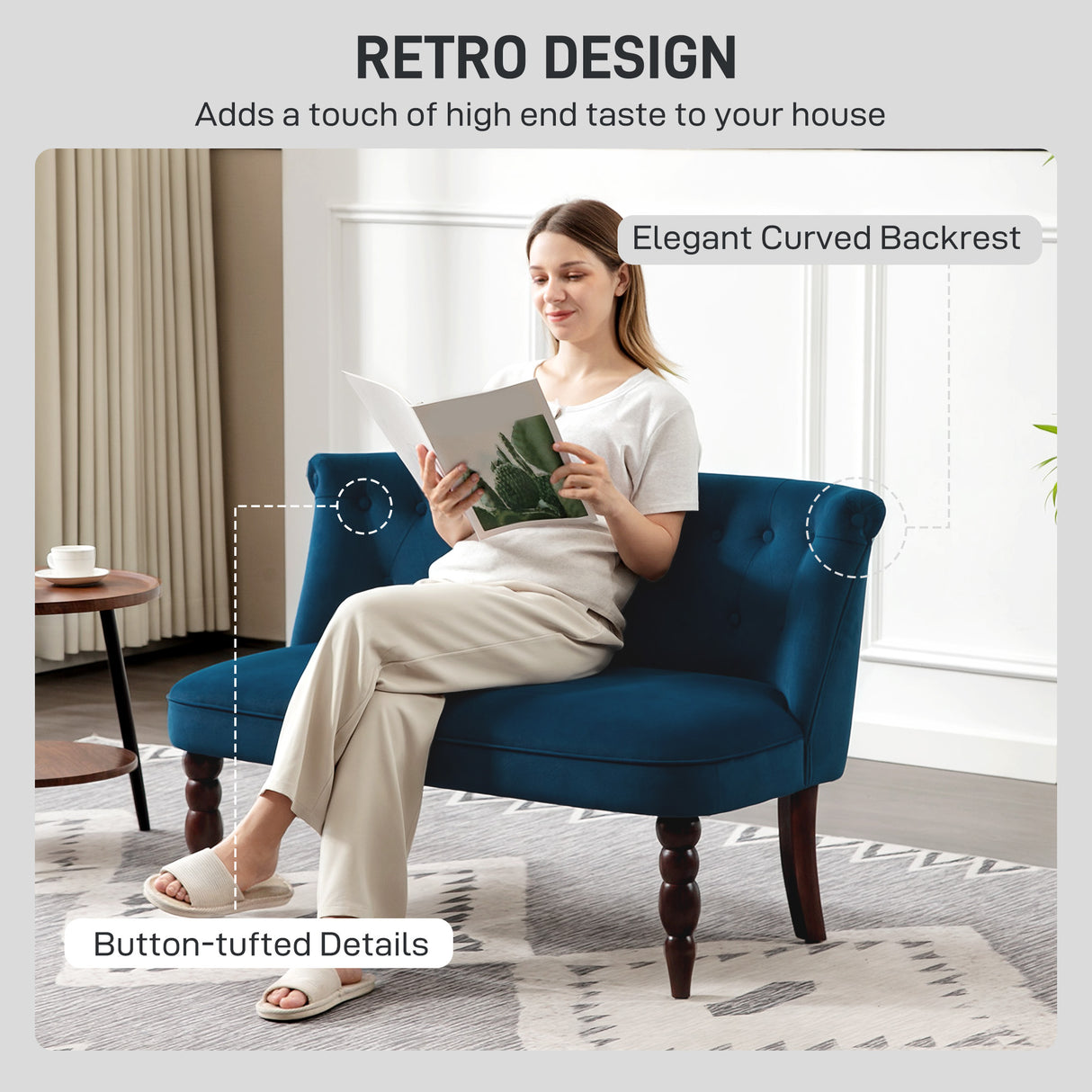 Velvet 2 Seater Sofa 120cm Wide With Rubberwood Legs - Velmora
