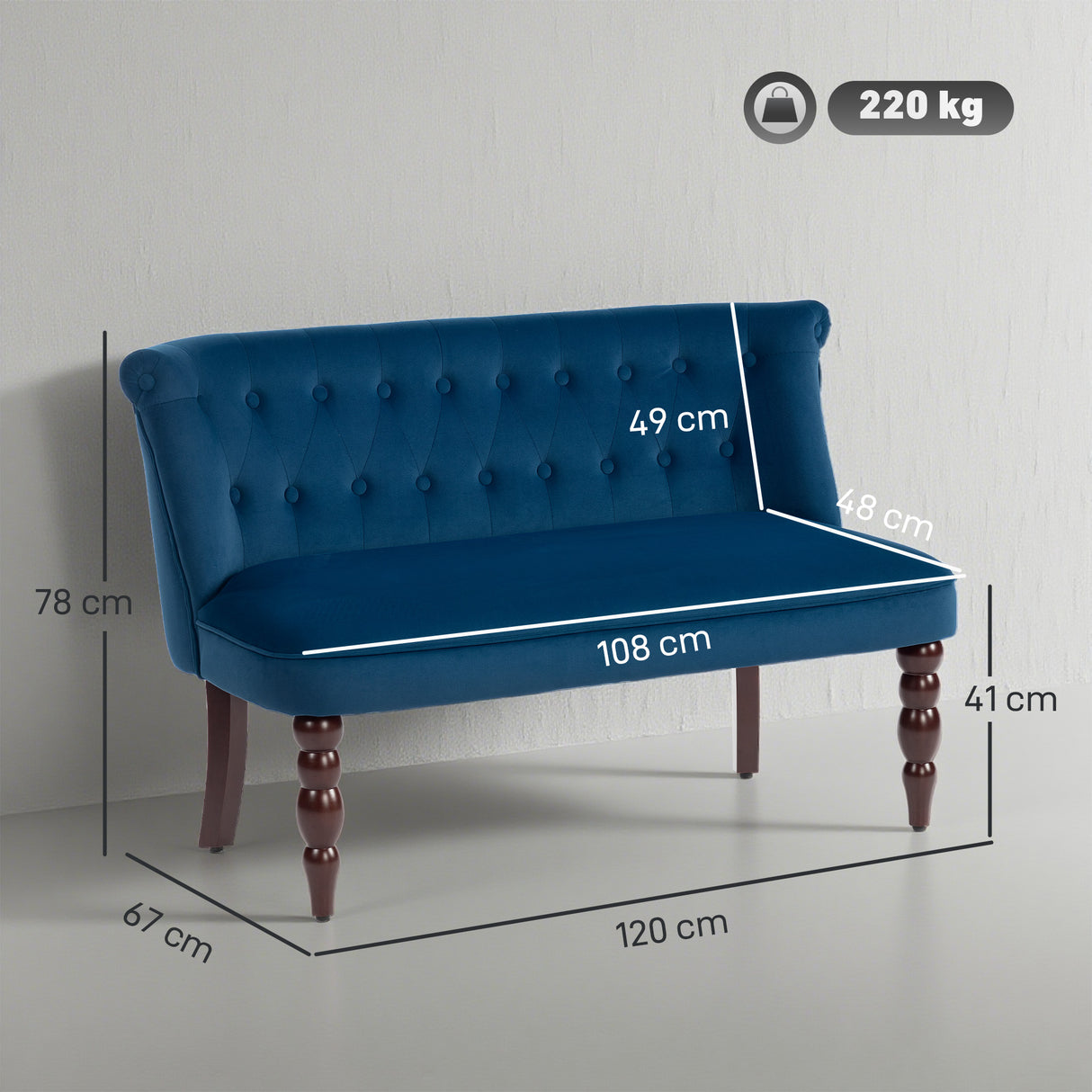 Velvet 2 Seater Sofa 120cm Wide With Rubberwood Legs - Velmora