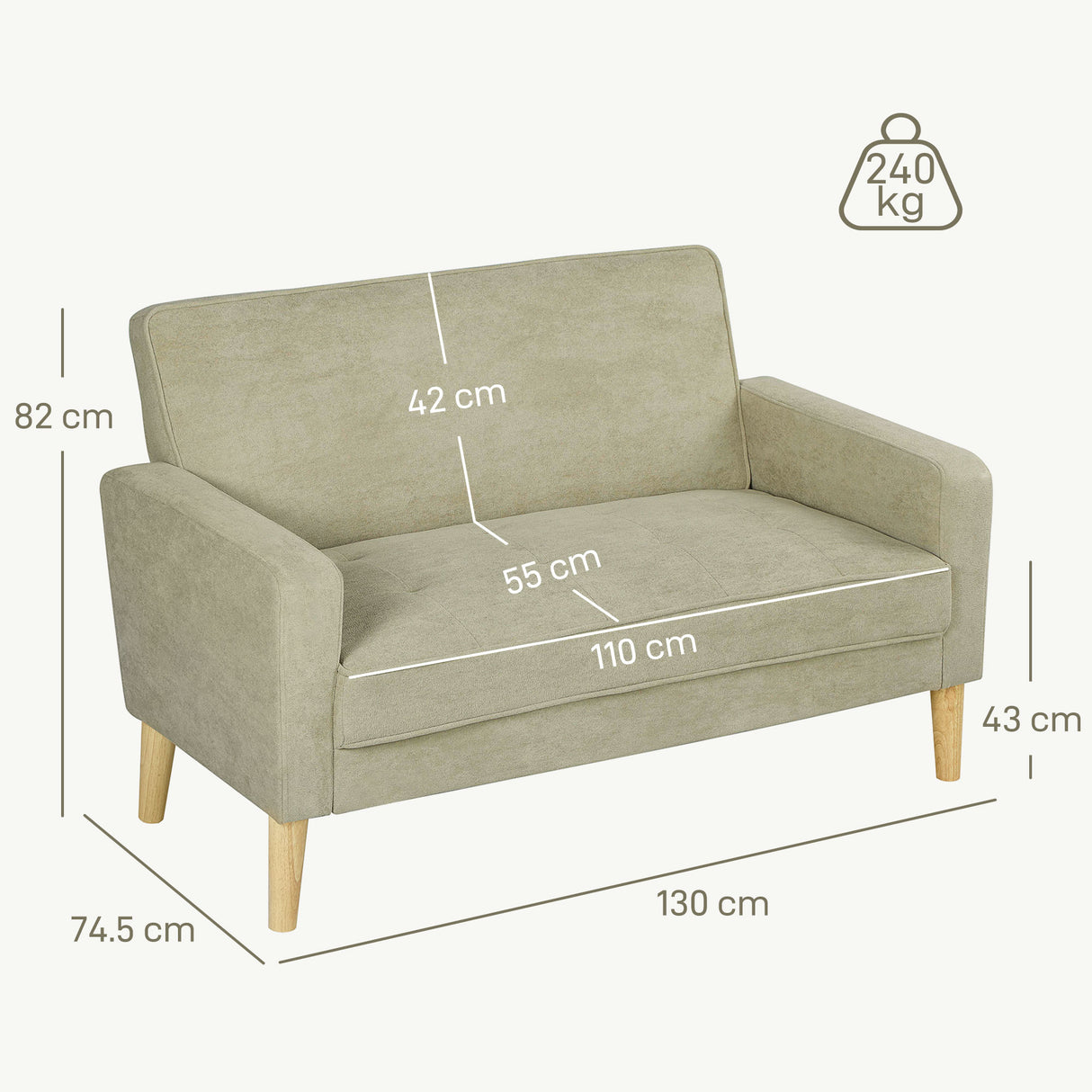 Velvet 2 Seater Sofa 130cm Wide With Rubberwood Legs - Velmora