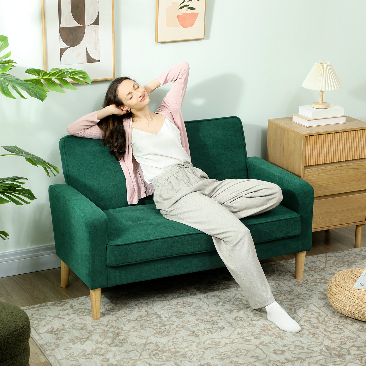 Velvet 2 Seater Sofa 130cm Wide With Rubberwood Legs - Velmora