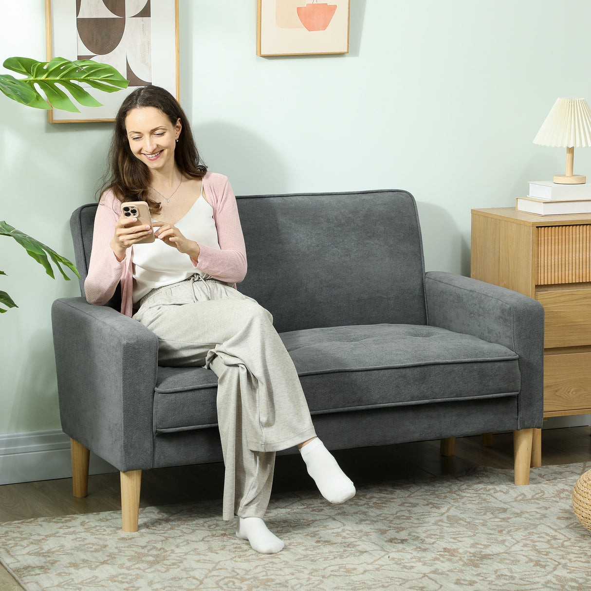 Velvet 2 Seater Sofa 130cm Wide With Rubberwood Legs - Velmora