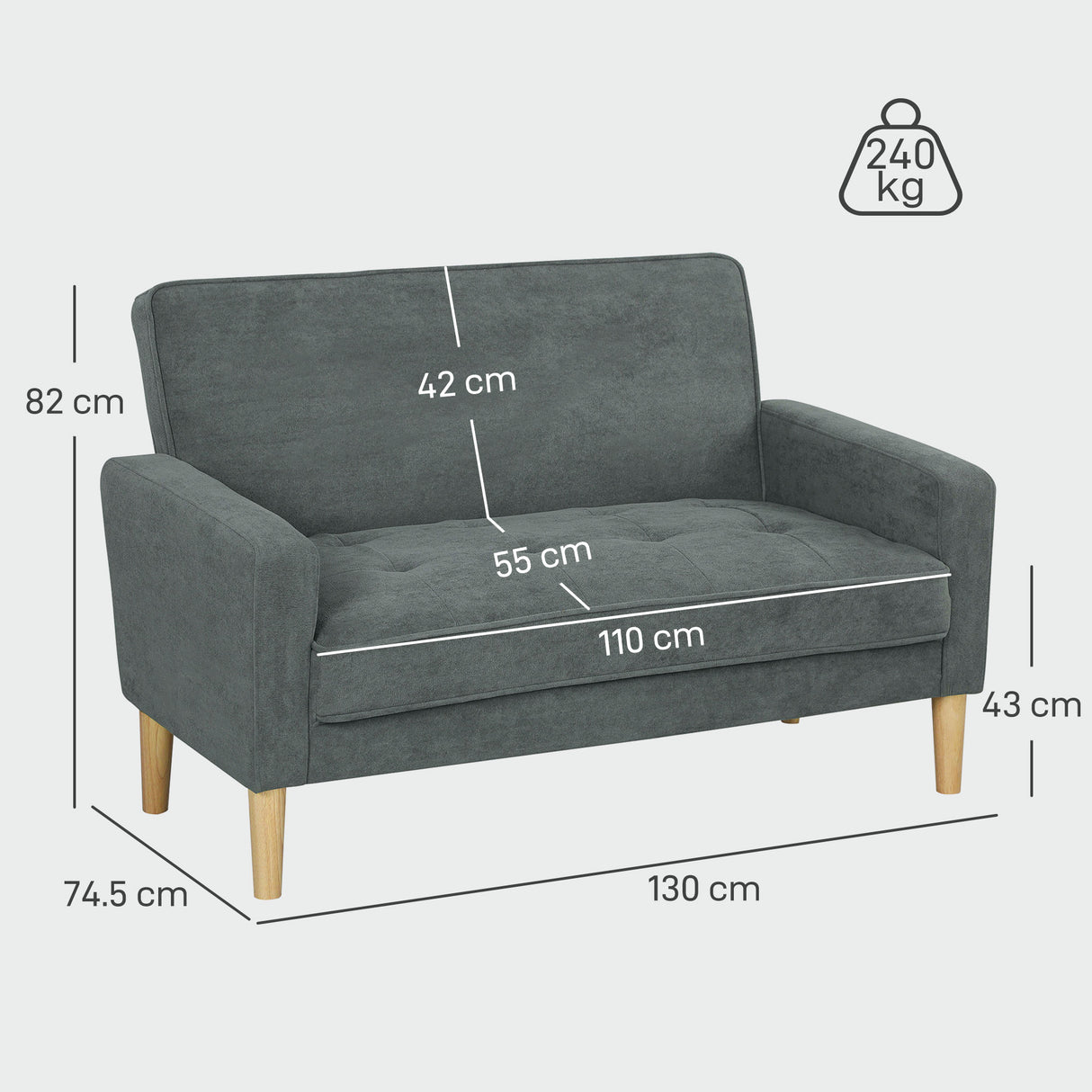 Velvet 2 Seater Sofa 130cm Wide With Rubberwood Legs - Velmora