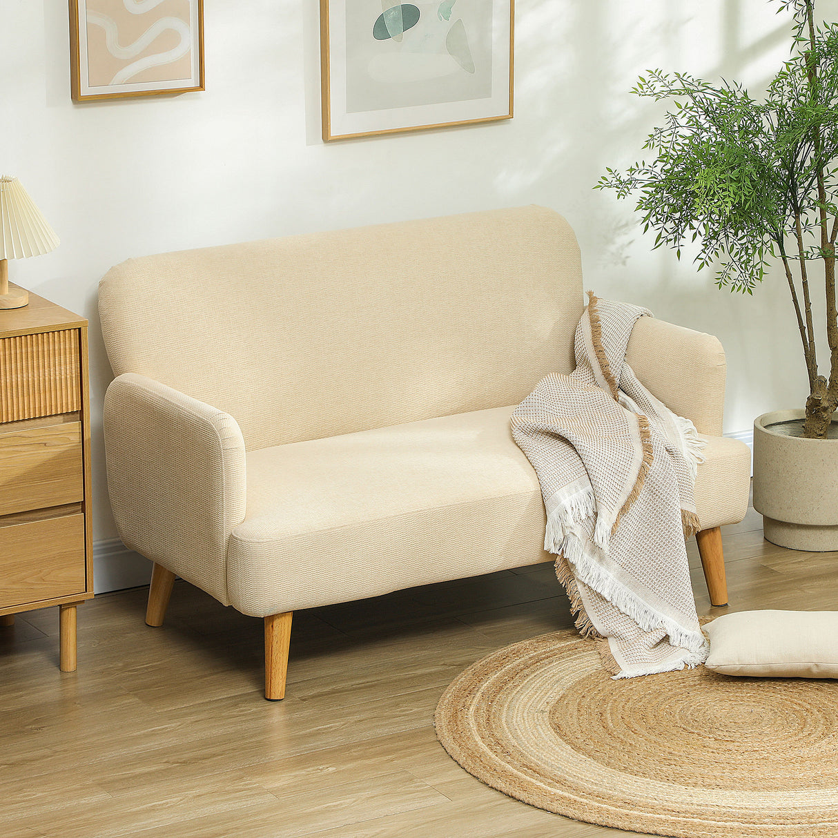 Velvet 2 Seater Sofa 130cm Wide With Wooden Legs - Velmora