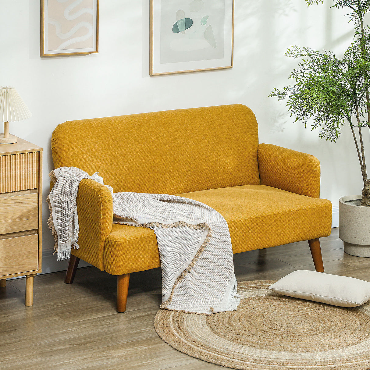 Velvet 2 Seater Sofa 130cm Wide With Wooden Legs - Velmora