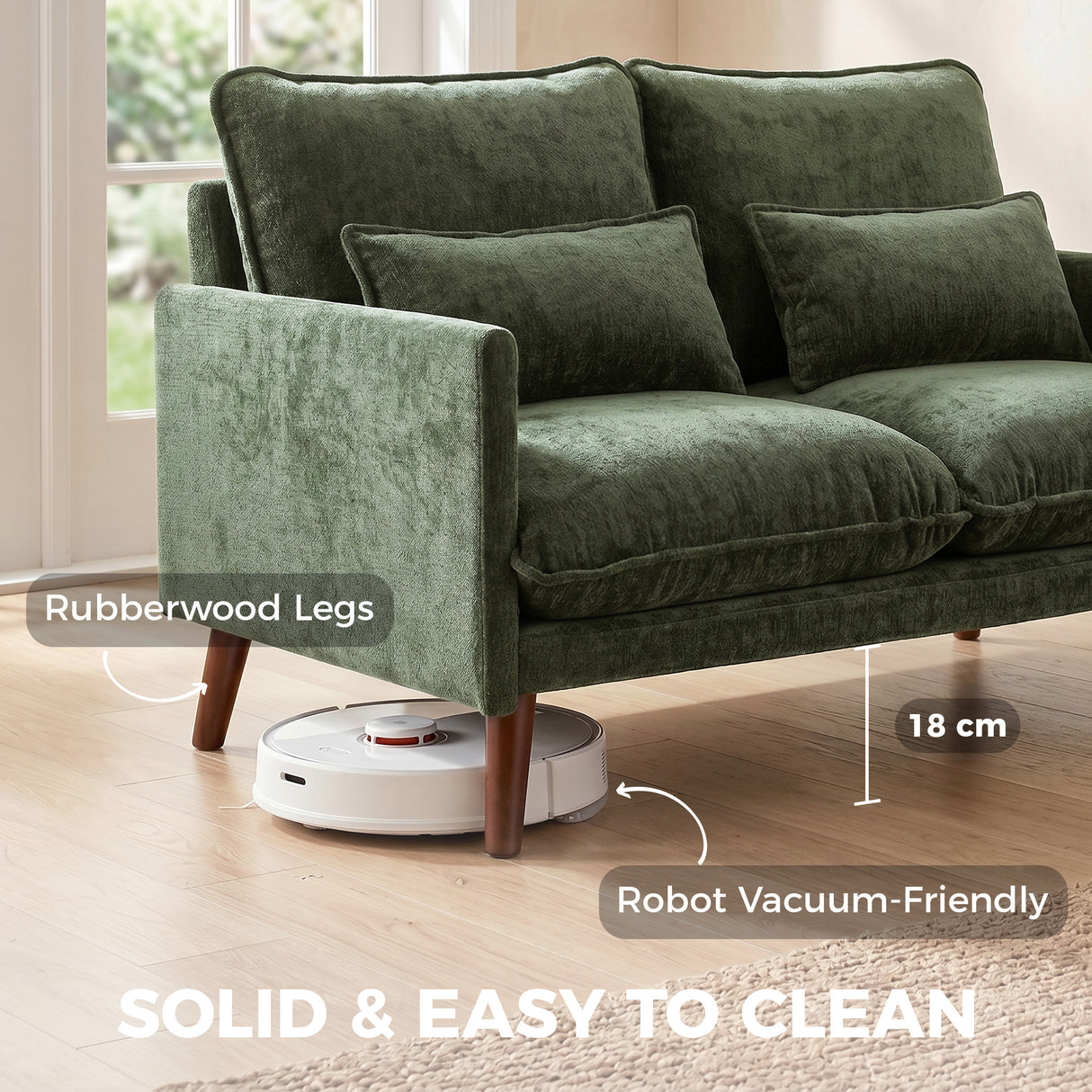 Velvet 2 Seater Sofa 131cm Wide With Wooden Legs - Velmora