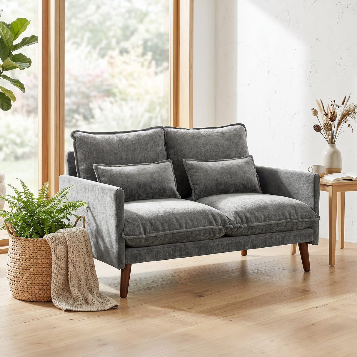 Velvet 2 Seater Sofa 131cm Wide With Wooden Legs - Velmora