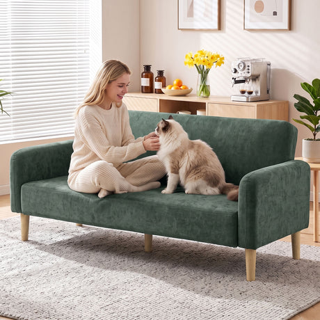 Velvet 2 Seater Sofa 160cm Wide With Wooden Legs - Velmora