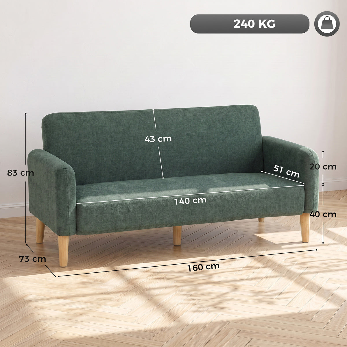 Velvet 2 Seater Sofa 160cm Wide With Wooden Legs - Velmora