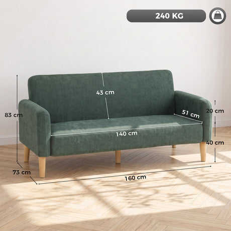 Velvet 2 Seater Sofa 160cm Wide With Wooden Legs - Velmora