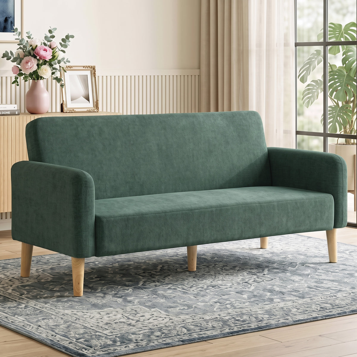 Velvet 2 Seater Sofa 160cm Wide With Wooden Legs - Velmora
