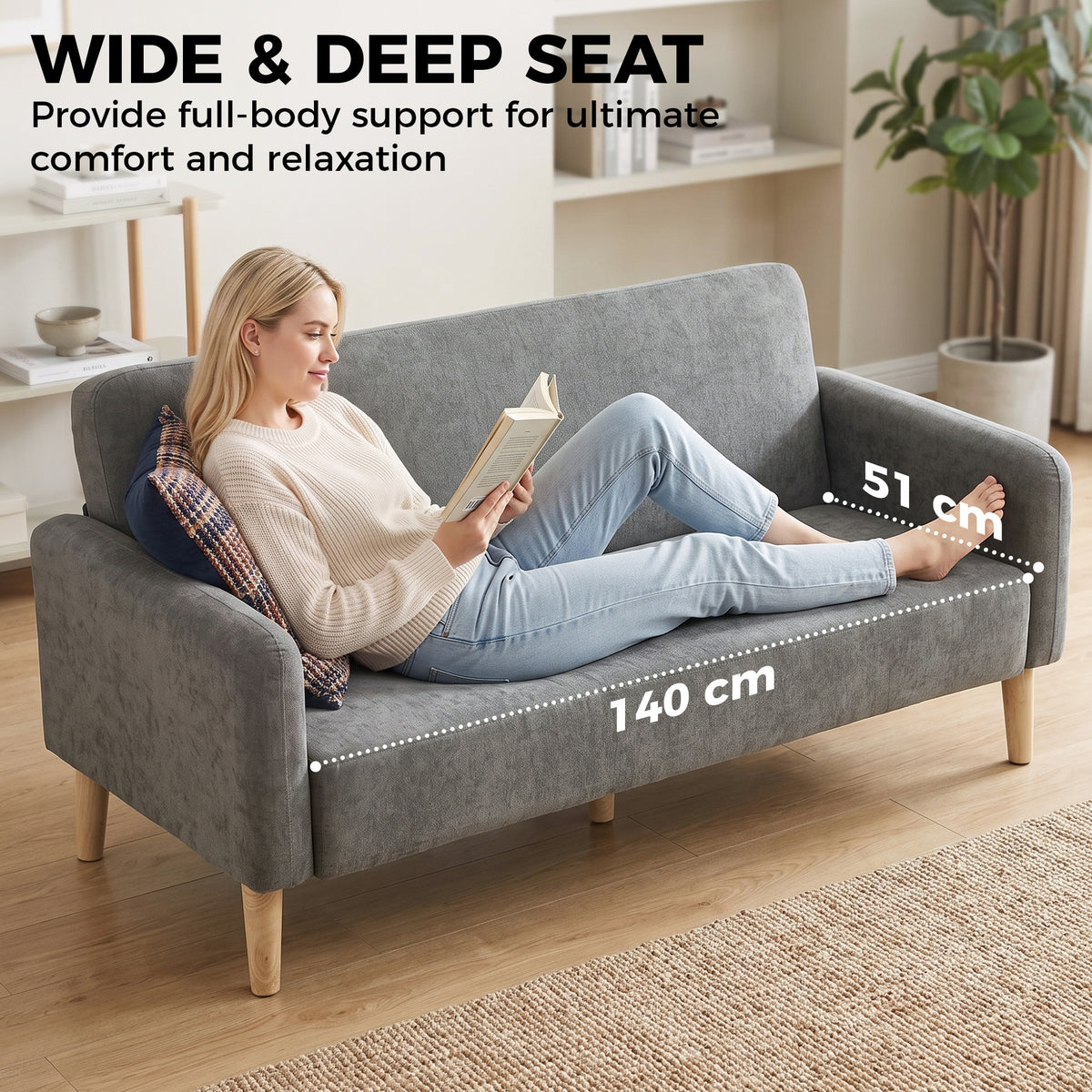 Velvet 2 Seater Sofa 160cm Wide With Wooden Legs - Velmora