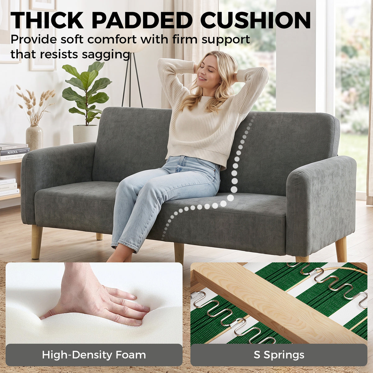 Velvet 2 Seater Sofa 160cm Wide With Wooden Legs - Velmora