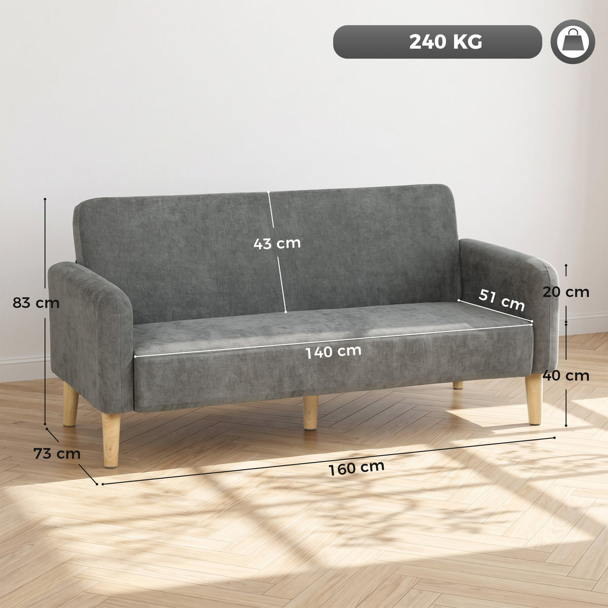 Velvet 2 Seater Sofa 160cm Wide With Wooden Legs - Velmora