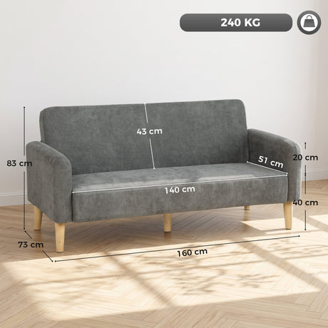Velvet 2 Seater Sofa 160cm Wide With Wooden Legs - Velmora