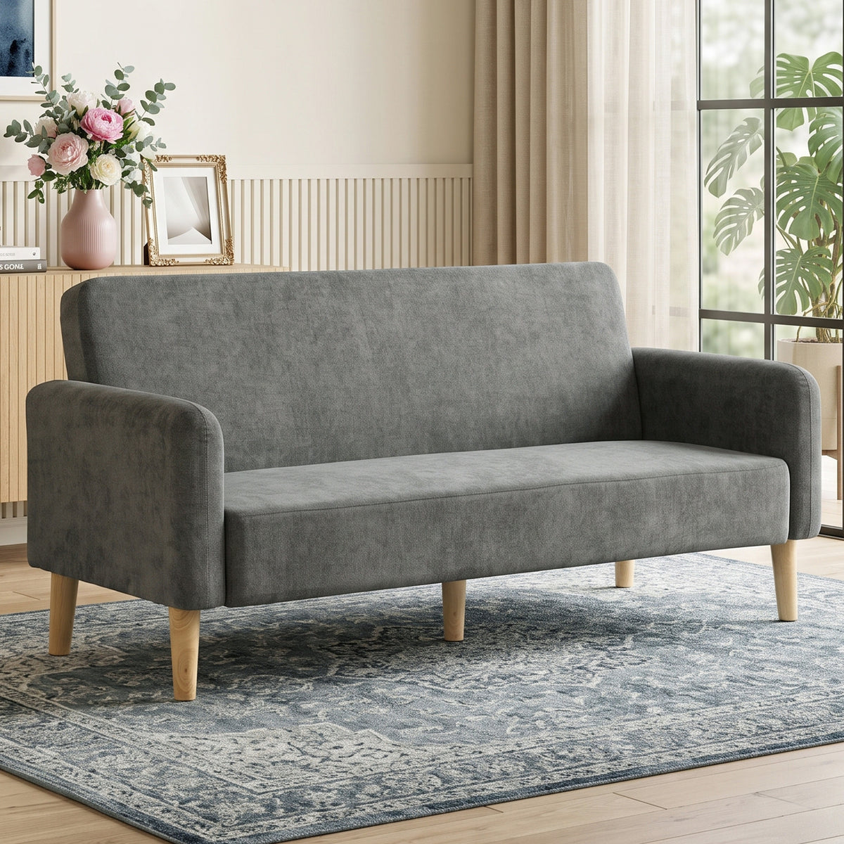 Velvet 2 Seater Sofa 160cm Wide With Wooden Legs - Velmora